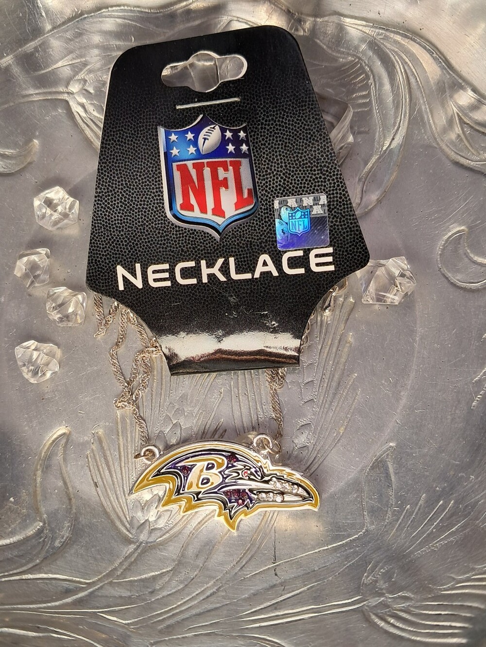 Baltimore Ravens NFL Rhinestone Necklace (Silvertone)